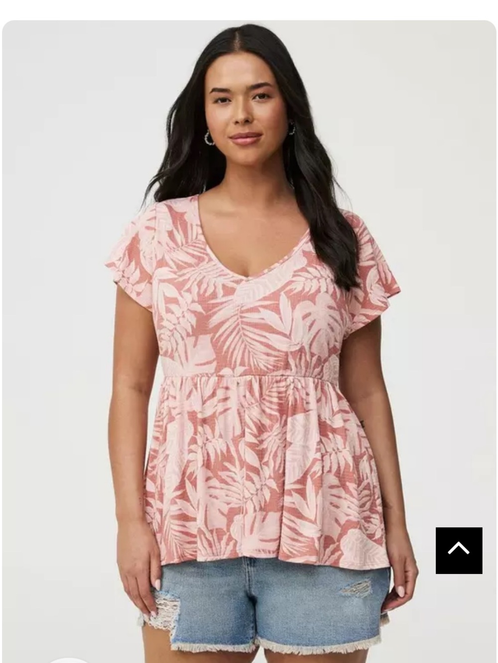 torrid Pink Tropical textured jersey babydoll flutter sleeve